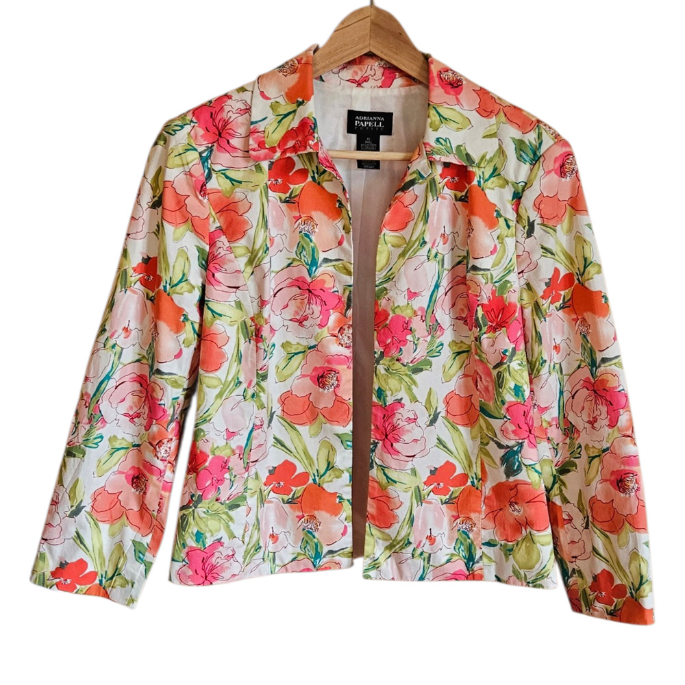 Adrianna Papell Petite PS Small Cotton Stretch Watercolor Floral Blazer Jacket